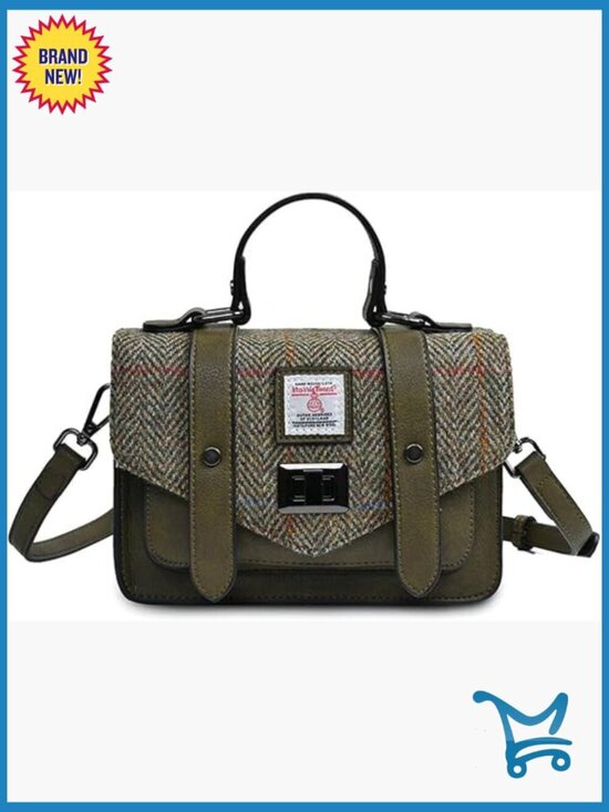 Handbags - Harris Tweed Mini Satchel with Microfiber Leather, Adjustable Strap